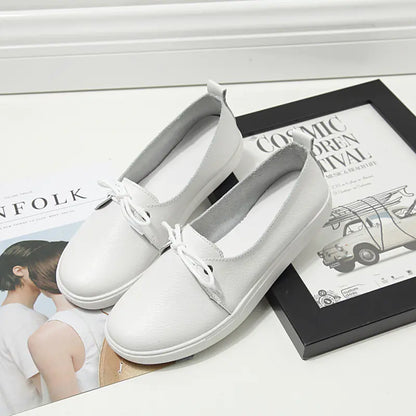Genuine Leather Lace-Up Casual Flat Shoes for Women