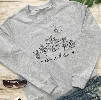 Floral Print Round Neck Long Sleeve Sweatshirt