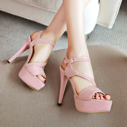 נעלי עקב גבוהות חדשות מזמש עם רצועות צולבות לנשים