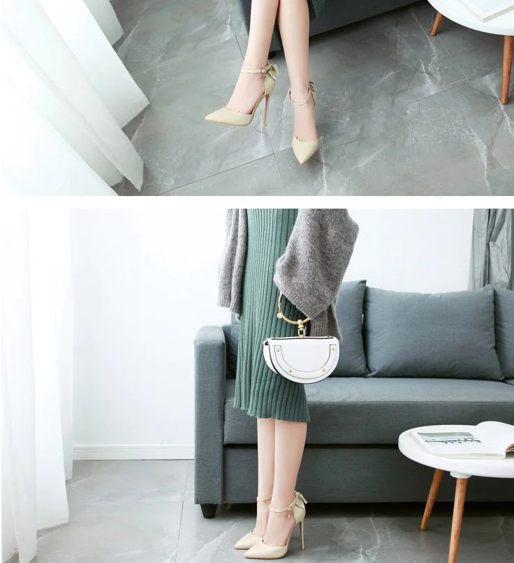 נעלי עקב גבוהות עם פפיון ואבני חן