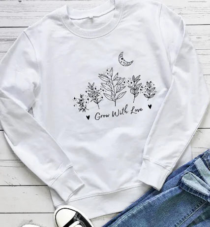 Floral Print Round Neck Long Sleeve Sweatshirt