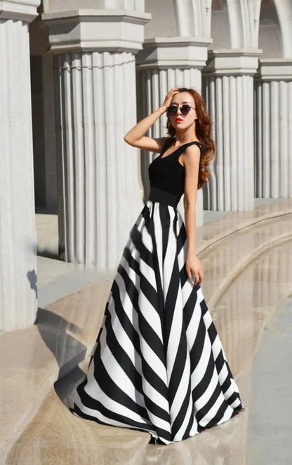 Striped Long Dress, Maxi Skirt, and Dress