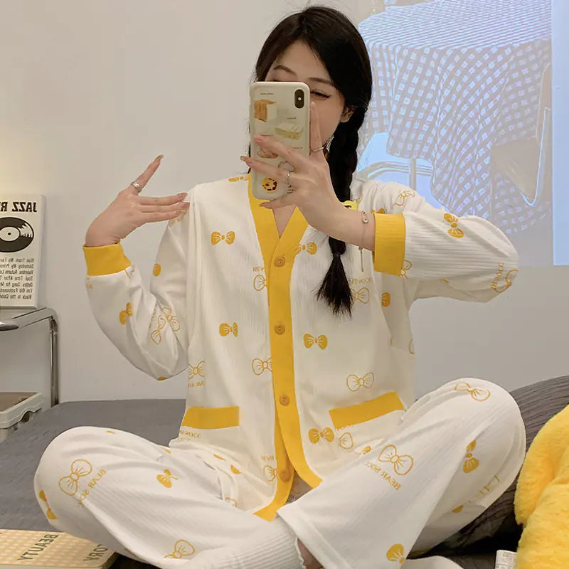 Lightweight Cotton Postpartum Nursing Pajamas Set