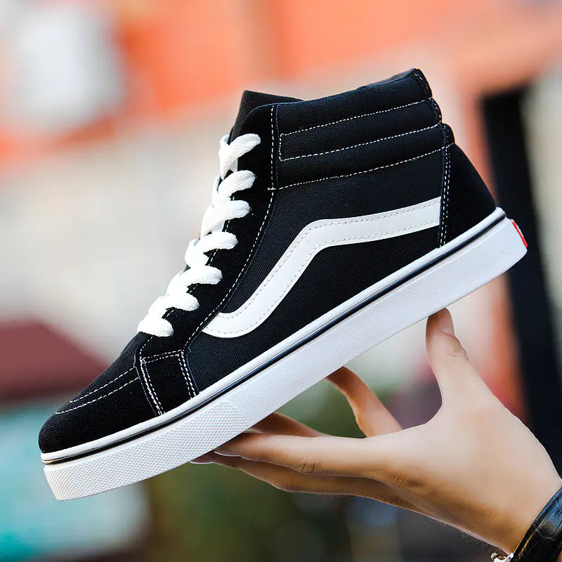 Men's High-Top Canvas Sneakers - Trendy Black Casual Shoes