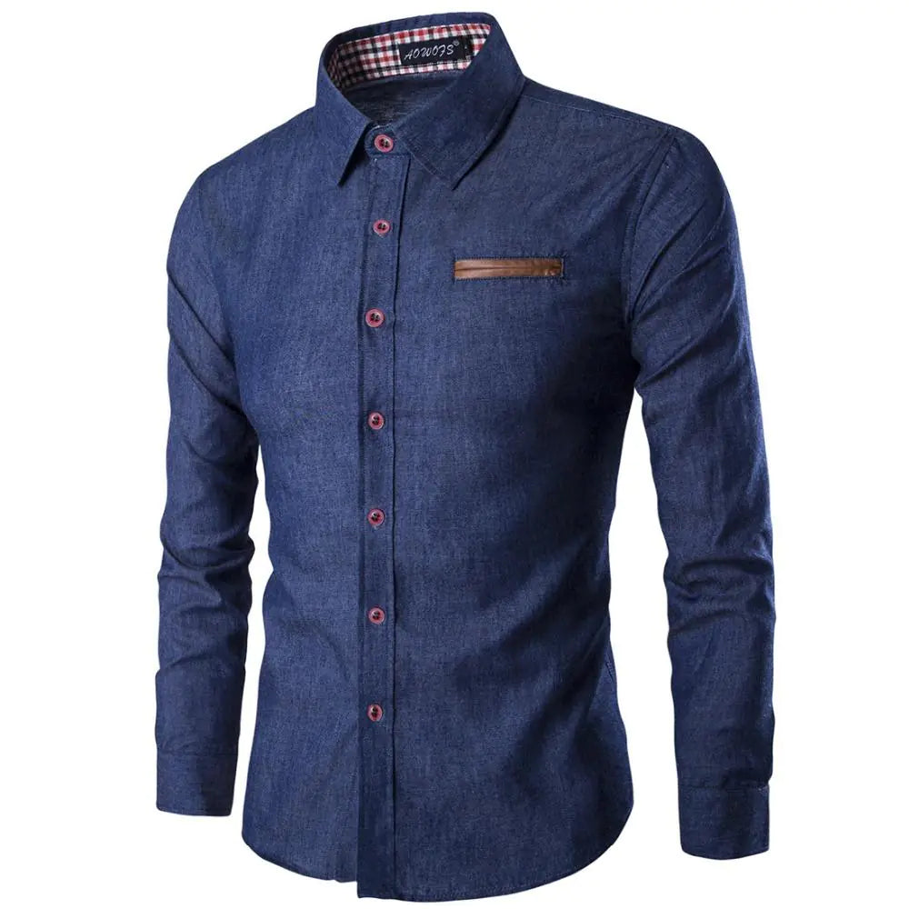 Men's Cotton Casual Washable Long Sleeve Denim Shirt
