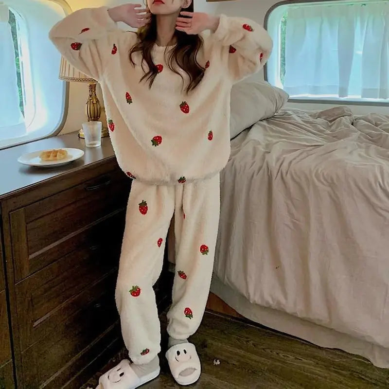 Chic Kawaii Strawberry Women's Pajamas Set