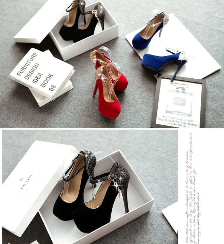 נעלי עקב גבוהות לנשים - נעלי כלה עם סטילטו עמידות למים