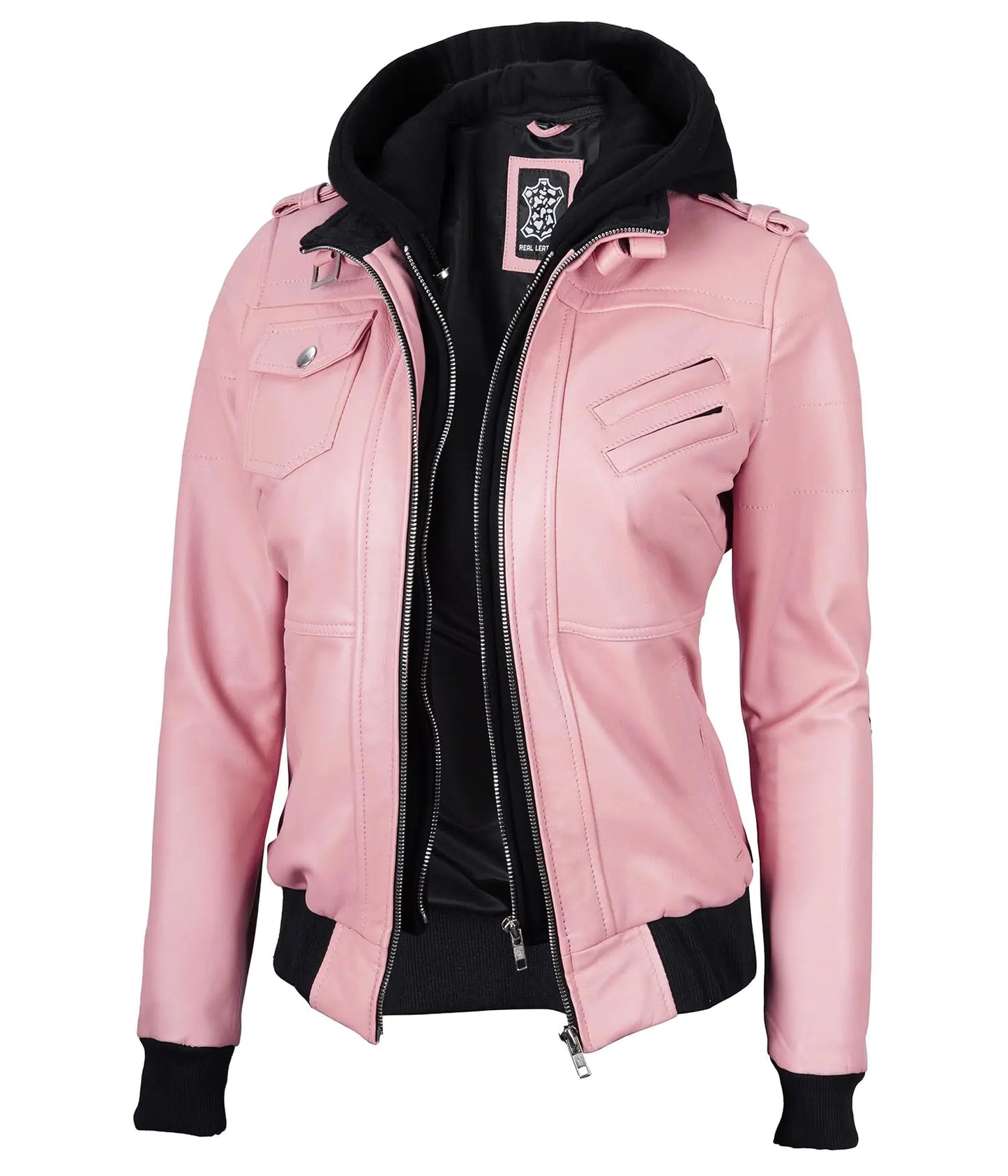 Decrum Leather Jacket with Hood - Women Leather Jackets | [1327011] Edinburgh Pink XS