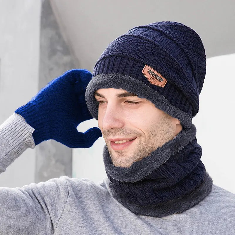 3Pcs Set Fashion Knitted Winter Hats with Gloves