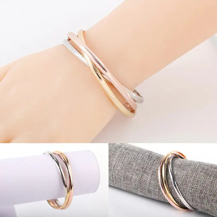 Siana Tri Color Bangles In 18 Kt Rose Gold Plating Yellow Gold Plating And White Gold Plating