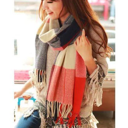 2020 Fall Winter Korean Long Plaid Cashmere Scarf