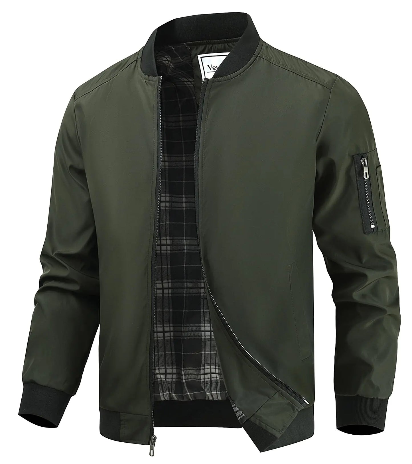 Veusna Mens Lightweight Bomber Jackets Light Track Jackets Casual Summer Windbreaker Outdoor Golf Fashion Coat for Men Green Medium