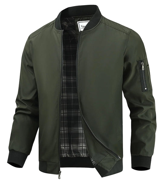 Veusna Mens Lightweight Bomber Jackets Light Track Jackets Casual Summer Windbreaker Outdoor Golf Fashion Coat for Men Green Medium