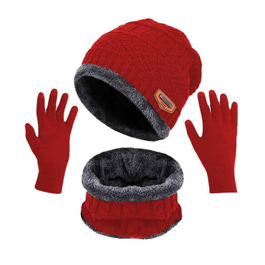 3Pcs Set Fashion Knitted Winter Hats with Gloves