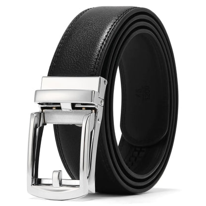 GAEKEAO Ratchet Belt for Men， Mens Dress Belt 1 3/8" Leather Automatic Adjustable Click Buckle Belts