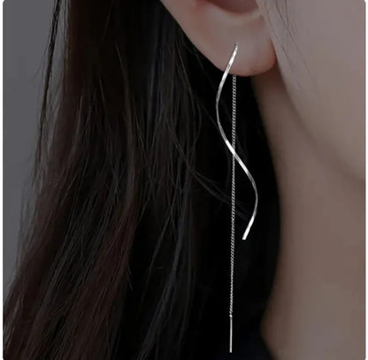 Elegant Spiral Wave Tassel Threader Earrings
