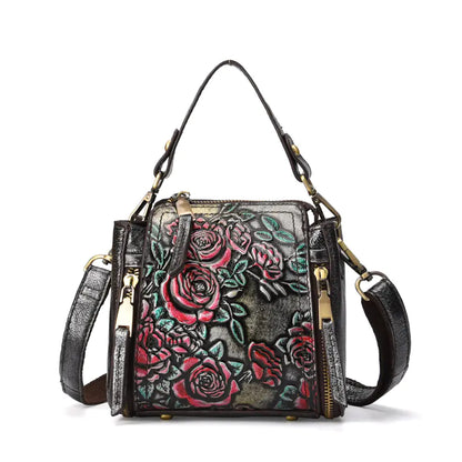 Stylish Vintage Leather Handbag with Floral Design