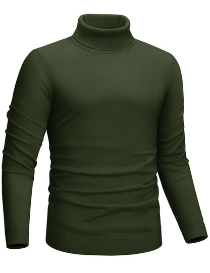 CRYSULLY Mens Turtleneck Sweater Long Sleeve Sweater Pullover Lightweight Knitted Thermal Sweater for Fall Winter Army Green XL