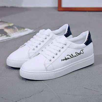 Spring Flat Casual Sneakers for Students - Women's White Shoes