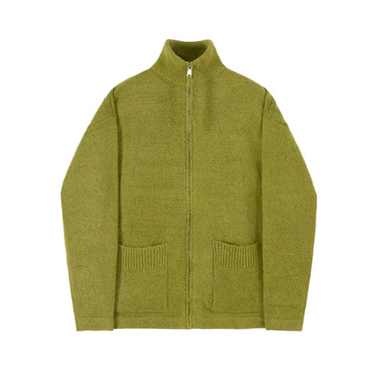 Men's Retro Zipper Cardigan Sweater with Stand Collar