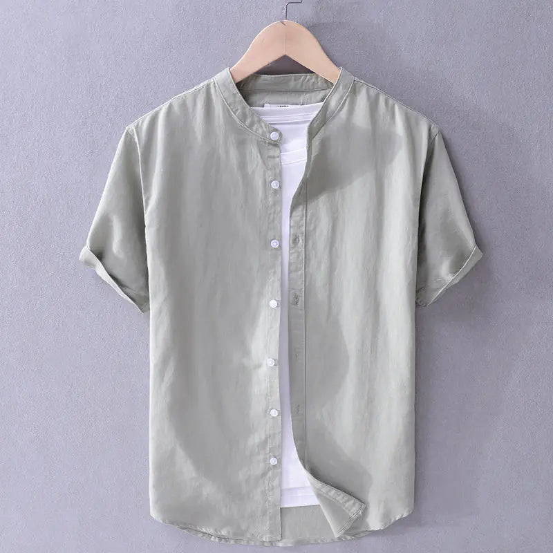 Men's Loose Linen Casual Shirt - Solid Color Beach Style