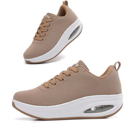 Oude Khaki Women Platform Sneakers Flexible | Comfort Shoes for Women Easy to Walk in | 2 Inch Air Cushion Rocker Bottom Size 9.5