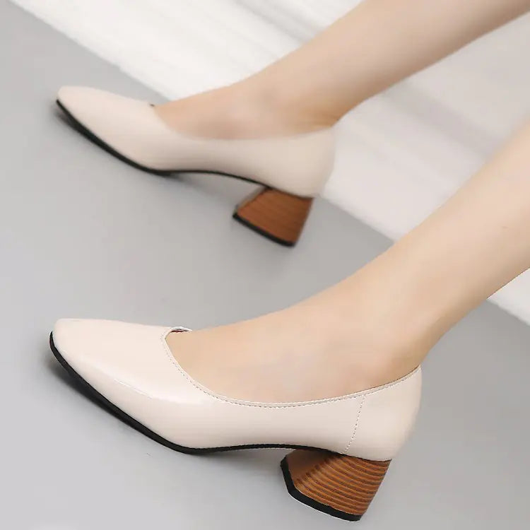 Korean Style Chunky Heel Women's Flats (Versatile Work Shoes)