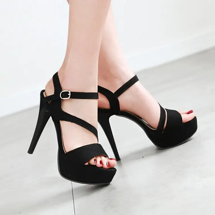 נעלי עקב גבוהות חדשות מזמש עם רצועות צולבות לנשים