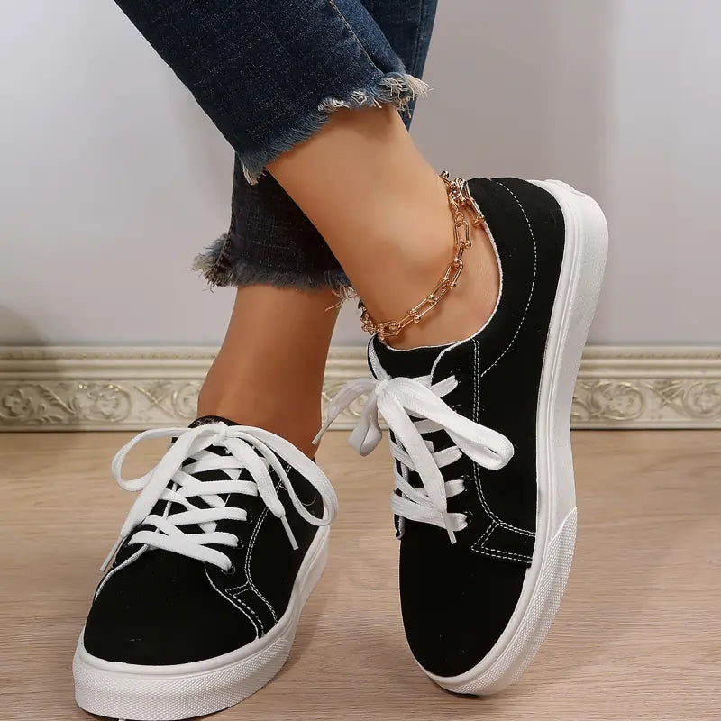 Casual Lace-up Canvas Shoes for Women - Flat Style