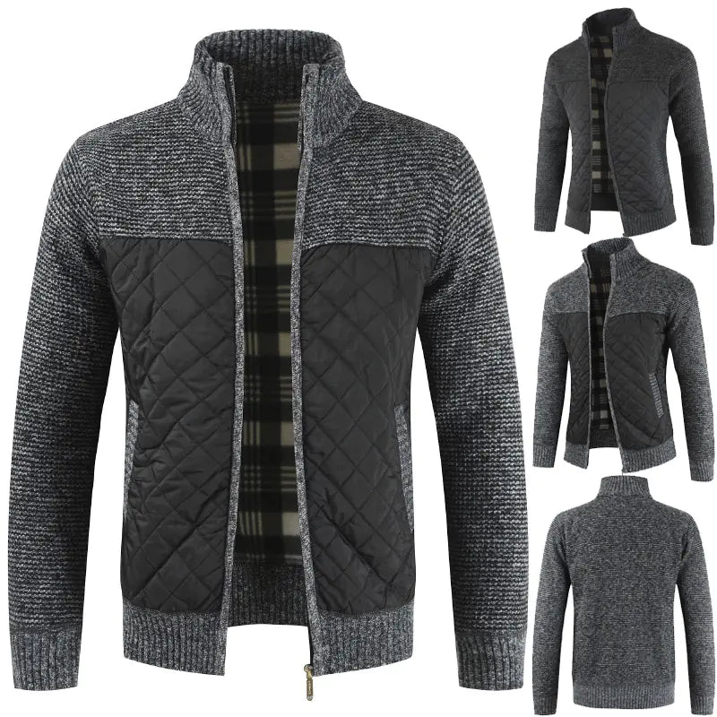 Thickened Knit Cardigan with Zipper and Stand Collar