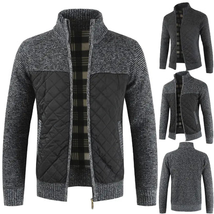 Thickened Knit Cardigan with Zipper and Stand Collar