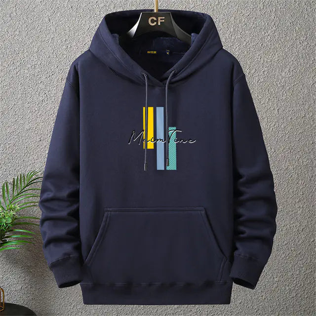 Plus Size Thick Fleece Hoodie for Men in Blue