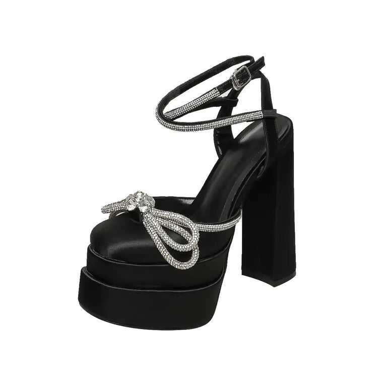 Rhinestone Satin High Heels for Ladies