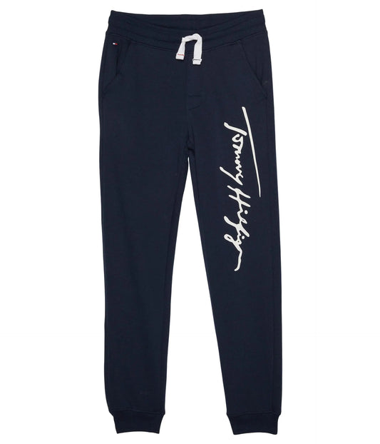 Tommy Hilfiger Boys Fleece Jogger Sweatpant Drawstring Closure Navy Blazer Script 4