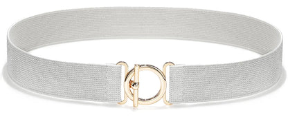 Glamorstar Elastic Belts for Women Skinny Stretchy Waist Belts for Dresses Silver Gold Buckle 75cm/30in