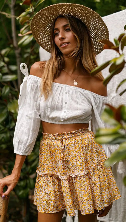 Floral A-line Beach Skirt and Printed Mini Skirt