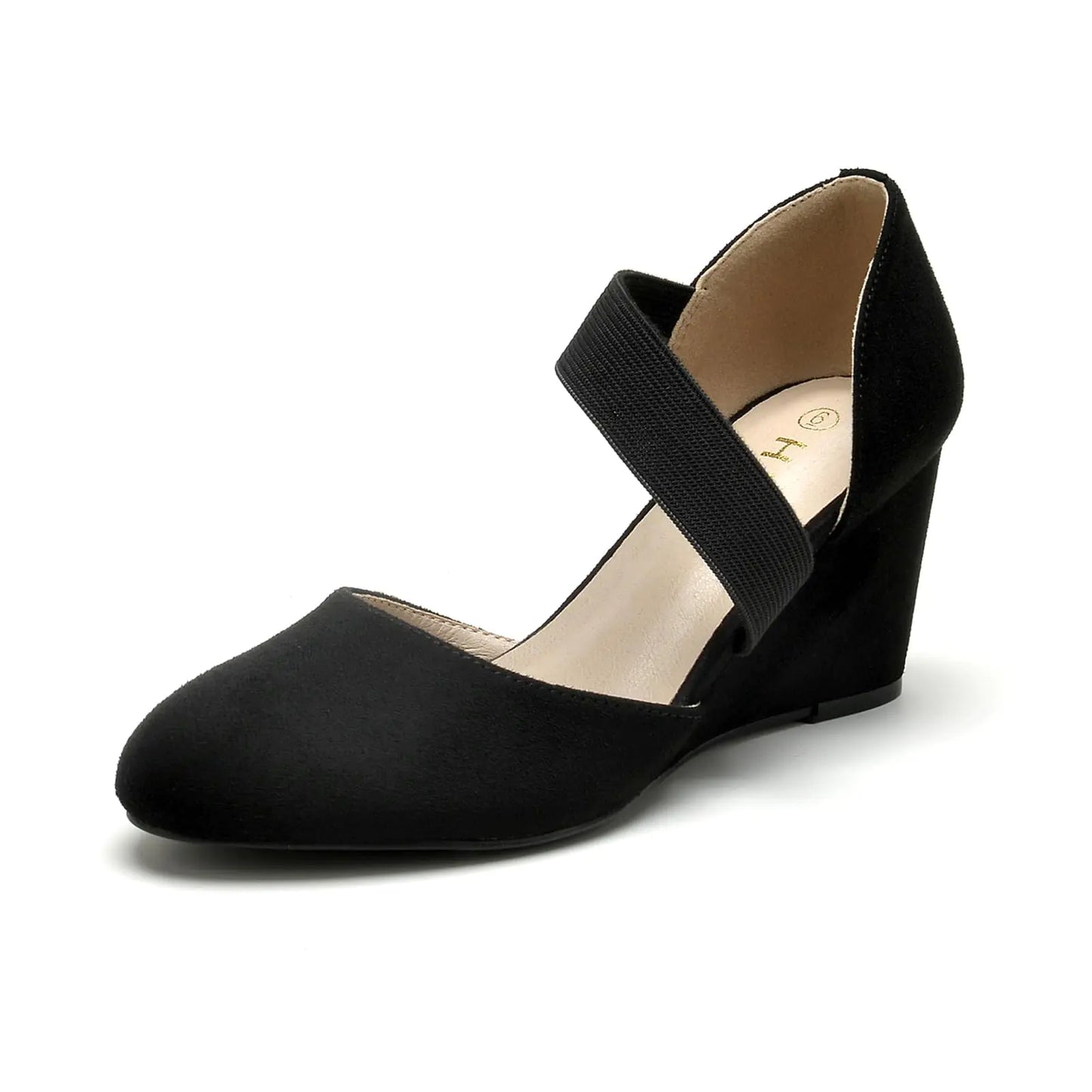 HTL Womens Elastic Closed Toe Black Wedge Heel Pumps Dress Shoes for Women (Black Suede.8)