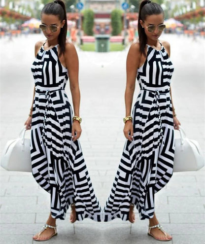 Geometric Printed Strappy Long Dress – Women's Maxi Dress
