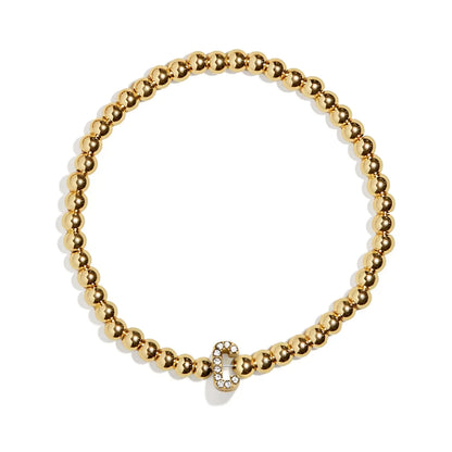 BaubleBar Pavé Initial Pisa Stretch Bracelet - Personalized Gold-Plated Bracelet for Women Beaded Sparkly Initial Bracelet Stacking Bracelet Custom Ball Bracelet - Vertical Pave Initial - Letter C