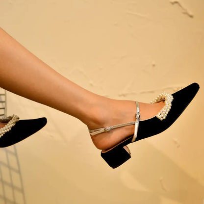 Vintage French Pearl Mid-Heel Mary Jane Shoes for Women