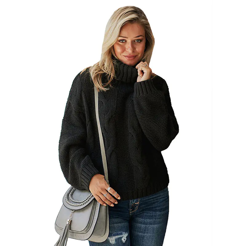 Loose Fit High Neck Knit Sweater for Women