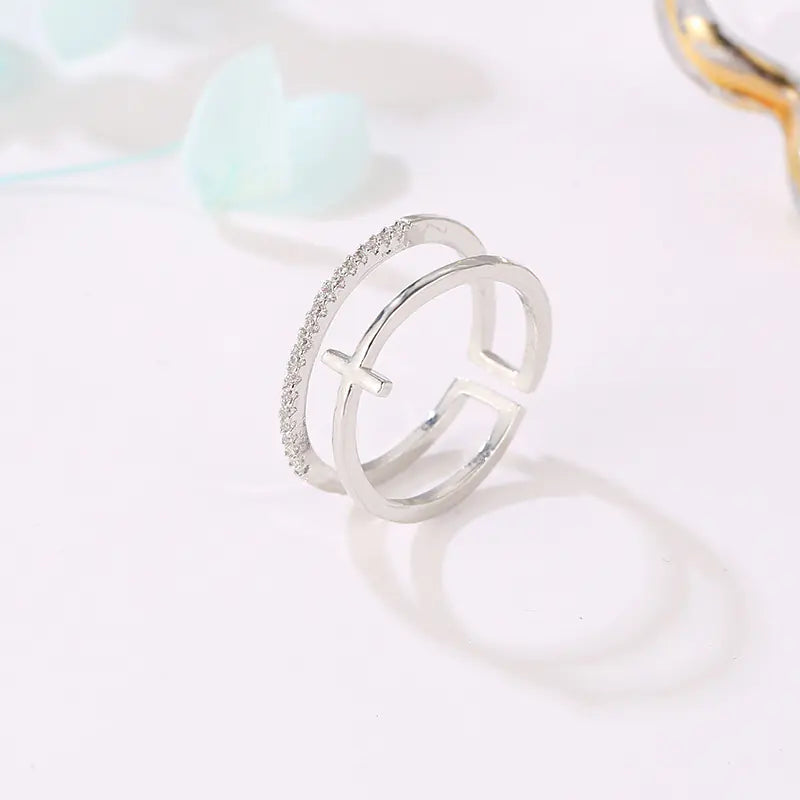 Rose Gold Cross Layered Open Ring with Gold Plating