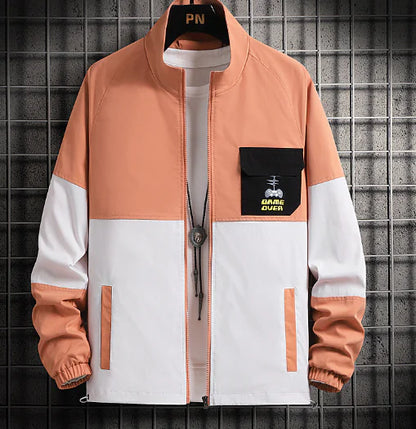 Men's Casual Color Block Jacket with Dog Print