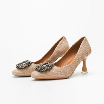 Korean Style Metal Buckle High Heel Shoes for Women