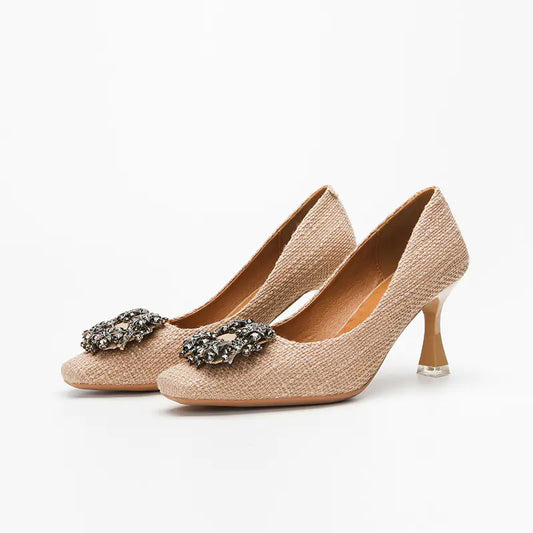 Korean Style Metal Buckle High Heel Shoes for Women