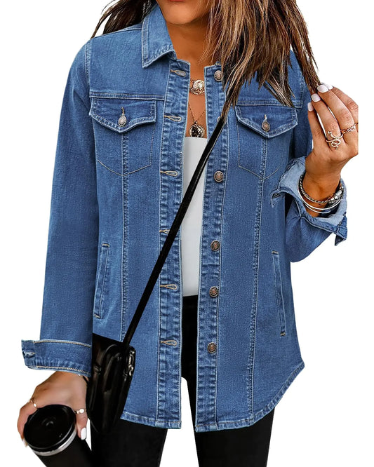 luvamia Lightweight Jean Jacket Women For Summer Denim Shirts For Women Trendy Womens Blue Jean Jackets Spring Shackets For Women 2024 Fall Shacket Jacket Women With Pockets Size Medium Size 8 10