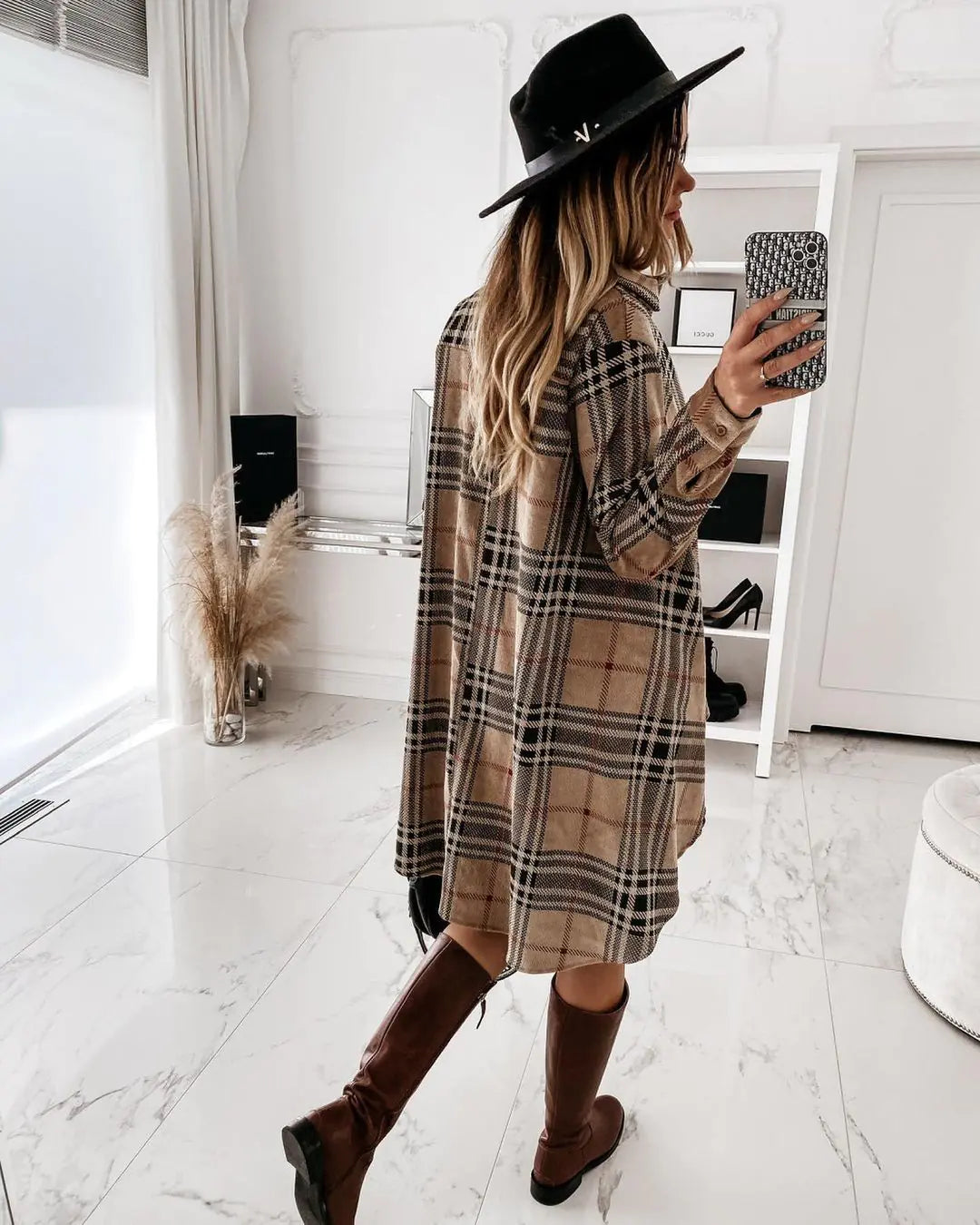 Loose Fit Plaid Shirt Dress for Women (Autumn Style)
