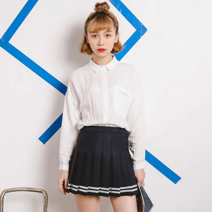 Pleated Skirt, Midi Skirt, Navy Sailor Mini Skirt
