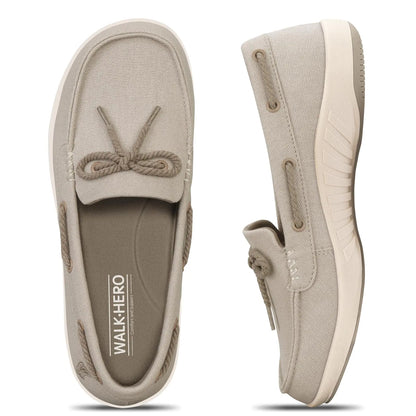 Slip On Shoes Women - Casual Comfortable Boat Shoes for Women with Arch Support - Orthopedic Canvas Loafers Shoes for Plantar Fasciitis & Daily Walking (Beige 06)