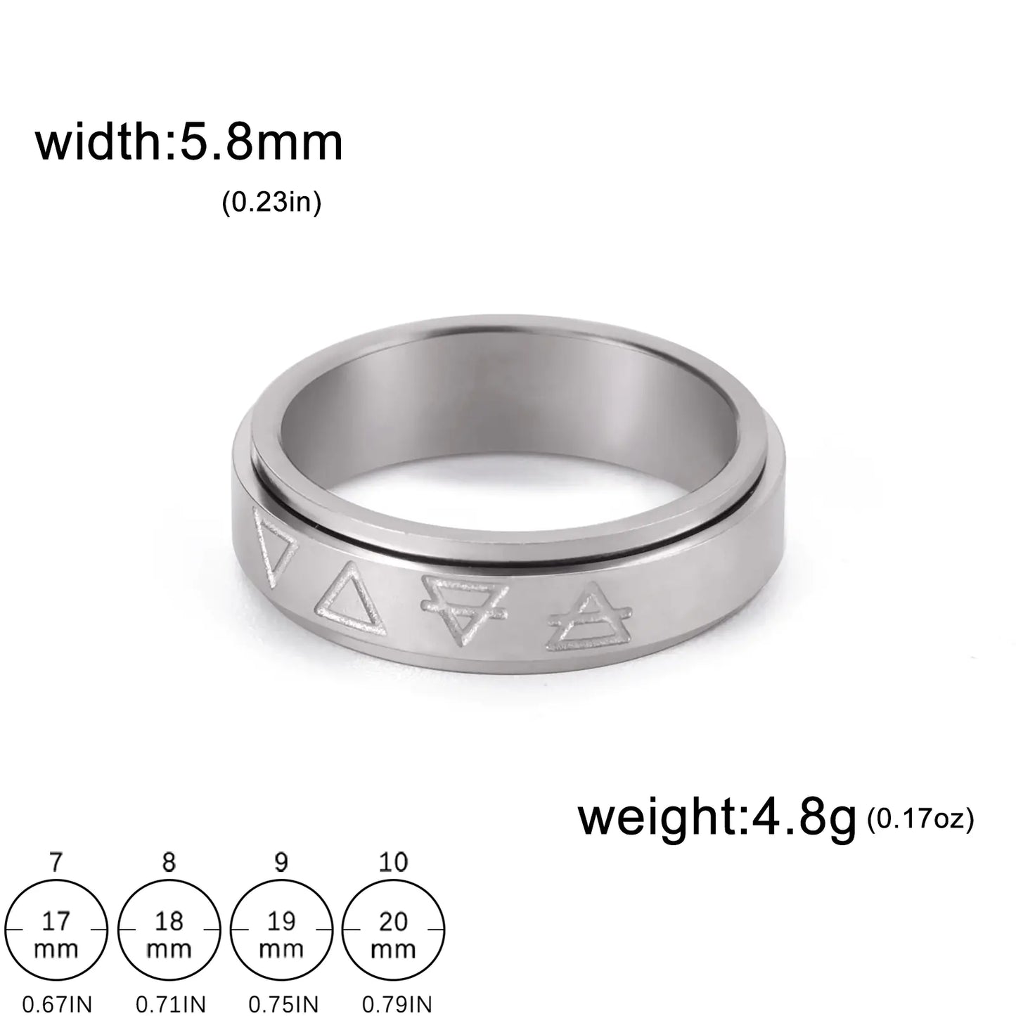 Rotatable Triangle Pattern Stainless Steel Ring
